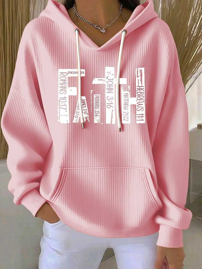 Women's Faith Print Casual Hooded Sweatshirt