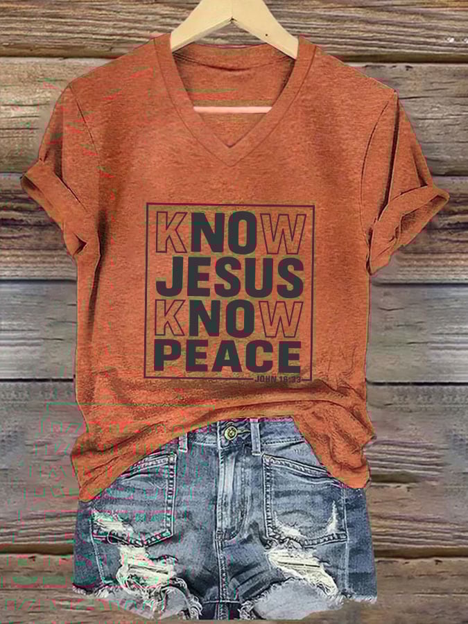 Women's Casual Christian Faith Graphic Print V-Neck Short Sleeve T-Shirt