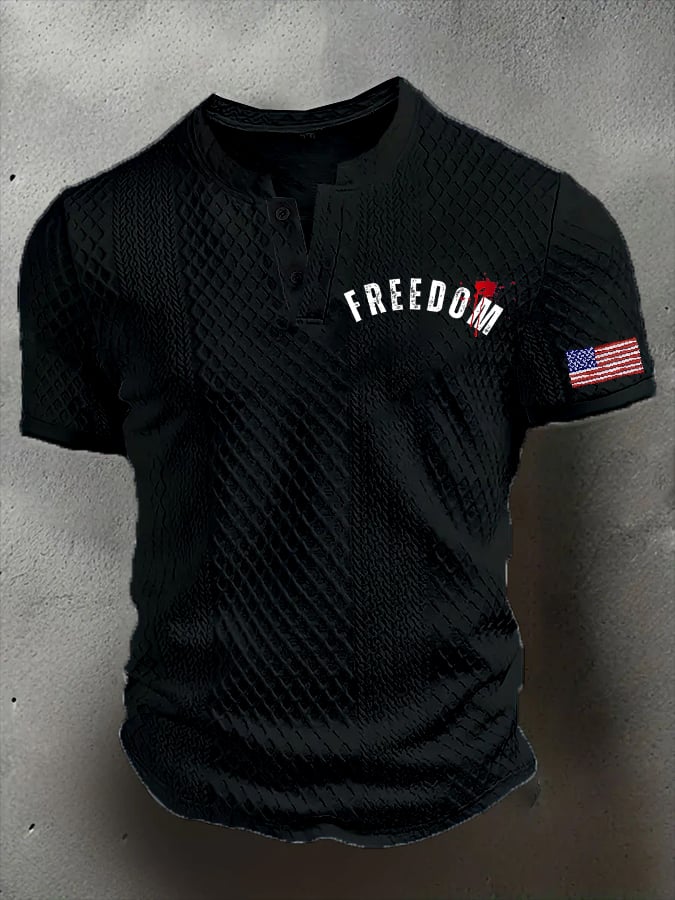 Men's Freedom American Flag Print Casual Jacquard Fabric Button Design Sweatshirt