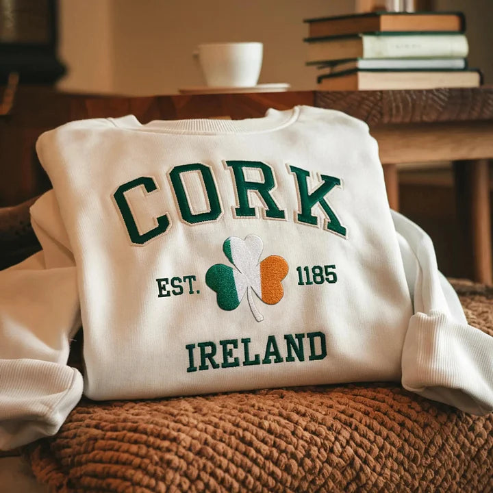Custom Ireland City/County St Patrick's Day Embroidered Sweatshirt
