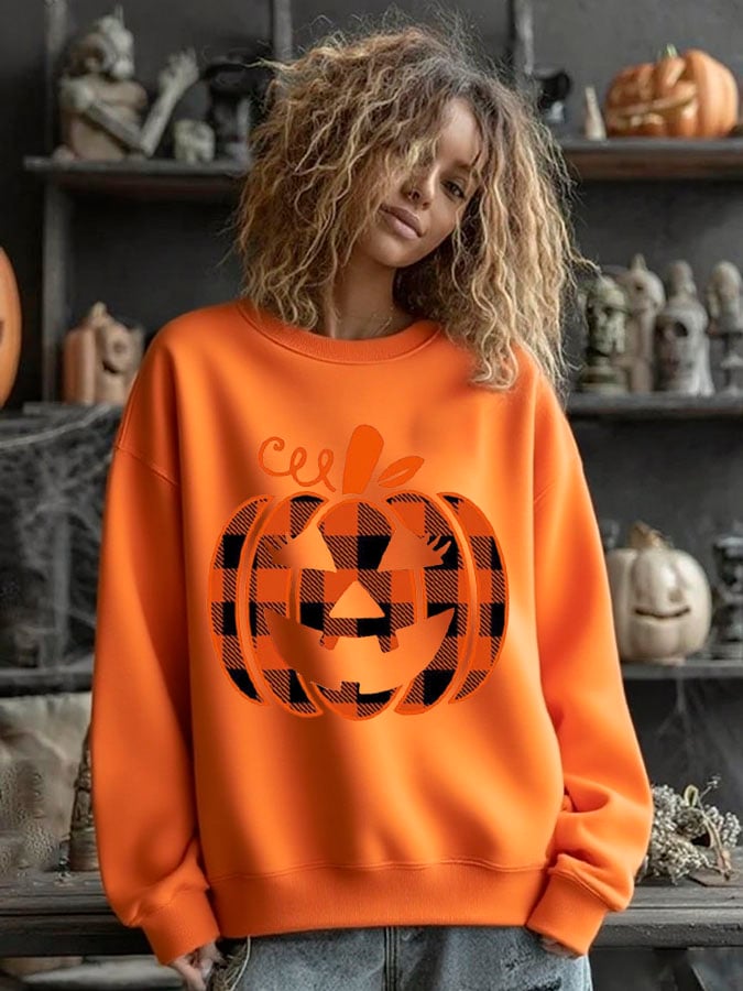 Women's Halloween Pumpkin Face Print Sweatshirt
