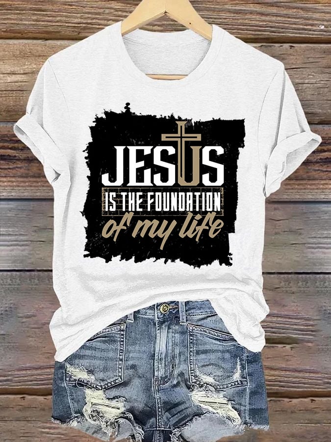 Women's casual Jesus faith cross letter print T-shirt