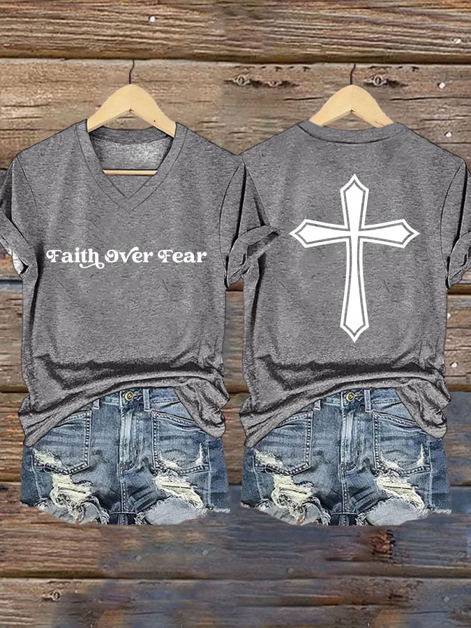 Women's Faith Over Fear Printed Casual T-shirt