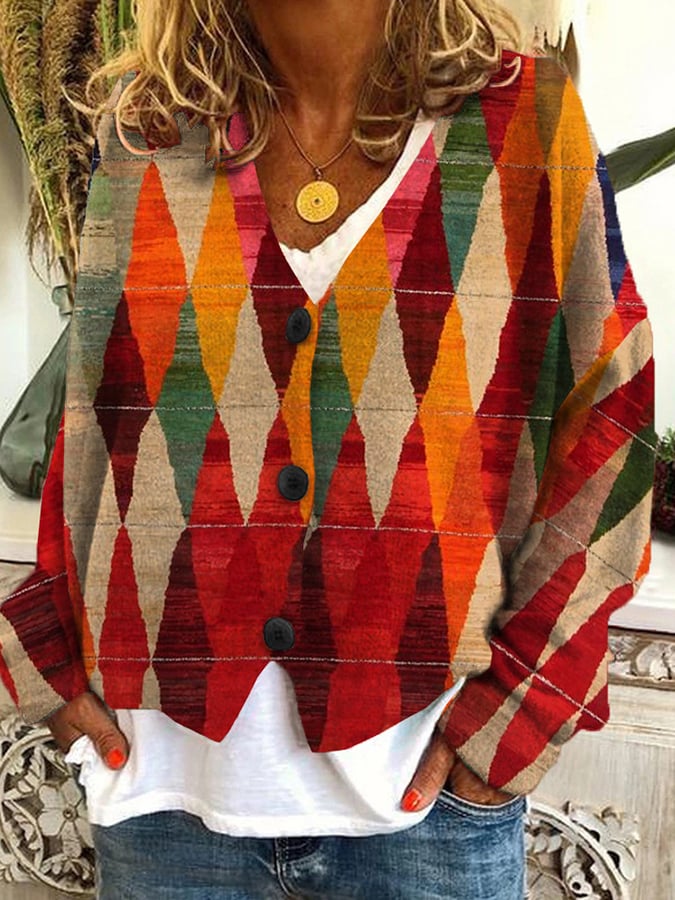 Vintage Check Print Casual Loose Button Flannel Cardigan