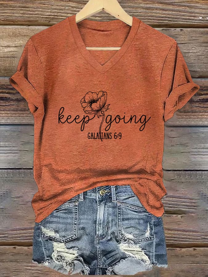 Women's Casual Christian Faith Graphic Print V-Neck Short Sleeve T-Shirt