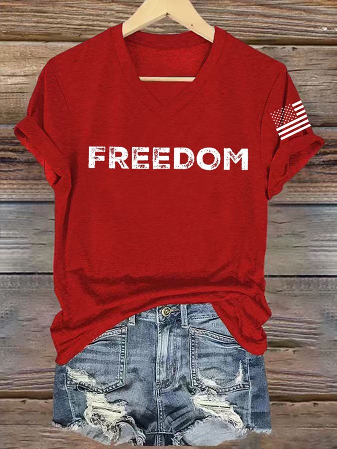 Women's freedom Print V-Neck T-Shirt