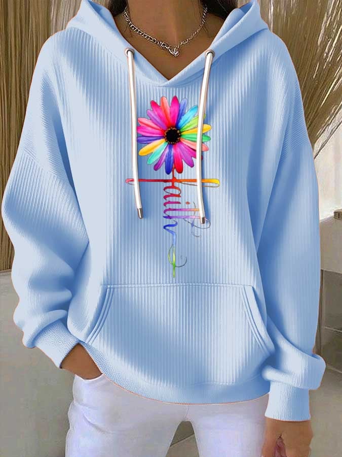 Women's Faith Print Casual Hooded Sweatshirt