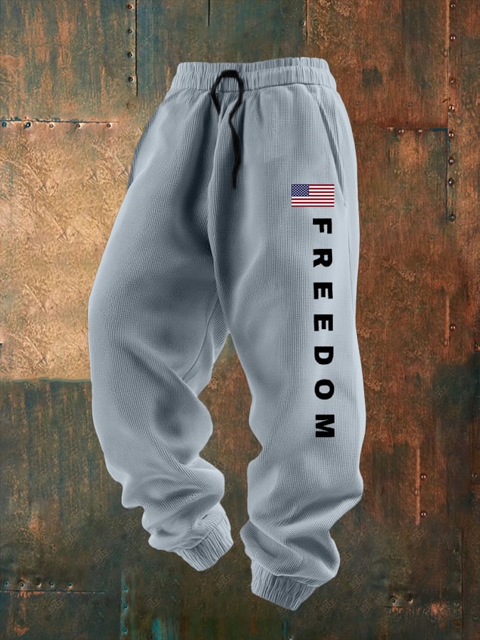Men's Freedom Print Textured Casual Loose Sweatpants