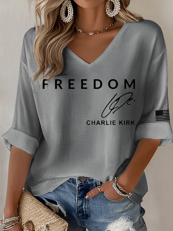 Women's Freedom Print Waffle Long Sleeve T-Shirt