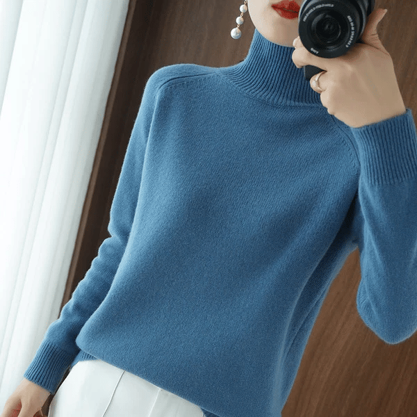 Women'S Solid Turtleneck Cashmere Knit Sweater