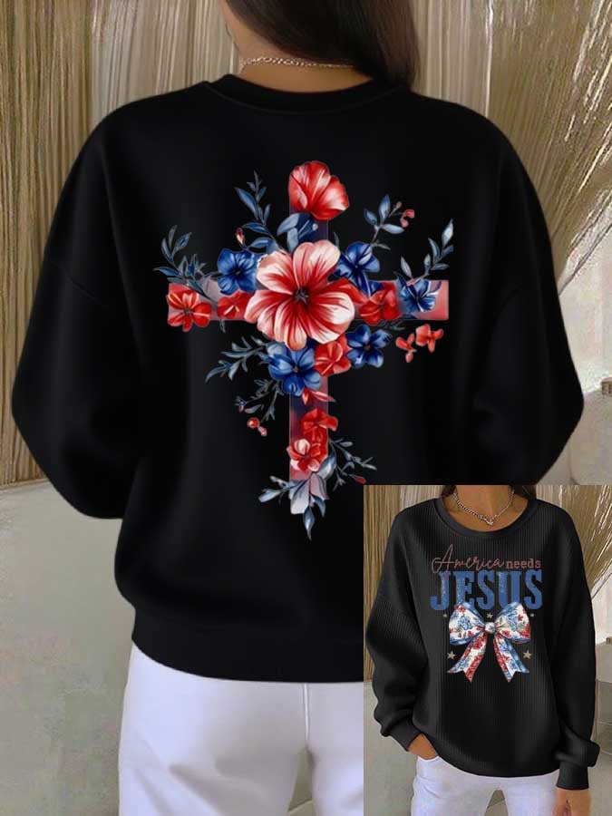Women's Faith Print Knit Crew Neck Long Sleeve Top