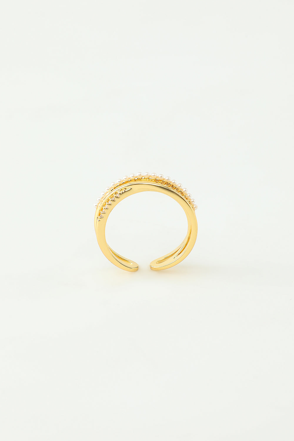 Golden Zircon Ring with Pearl
