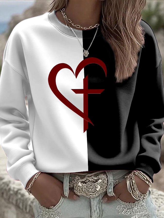 Women's Casual Contrast Color Faith Sweatshirt