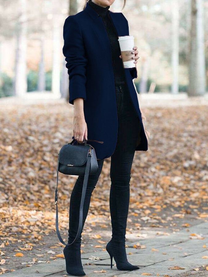 Casual Solid Color Long Sleeve Woolen Coat