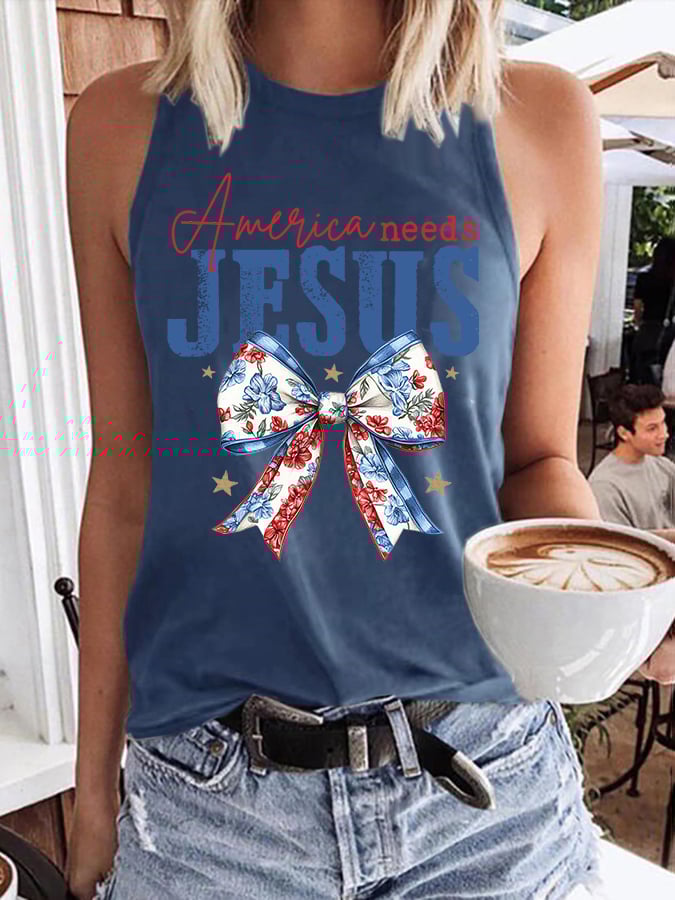 Women's Independence Day America Needs Jesus Print Vest