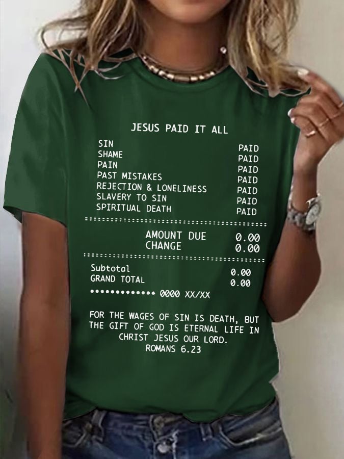 Women's Casual Christian Faith Graphic Printed Round Neck Short Sleeve T-Shirt