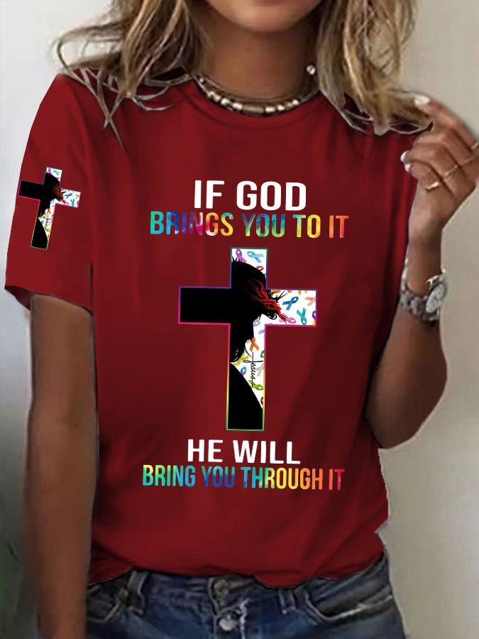Women's Casual Christian Faith Graphic Printed Round Neck Short Sleeve T-Shirt