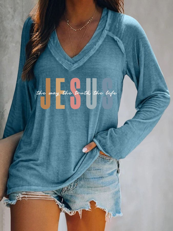 Women's Jesus The Way The Truth The Life Printed Long Sleeve T-Shirt
