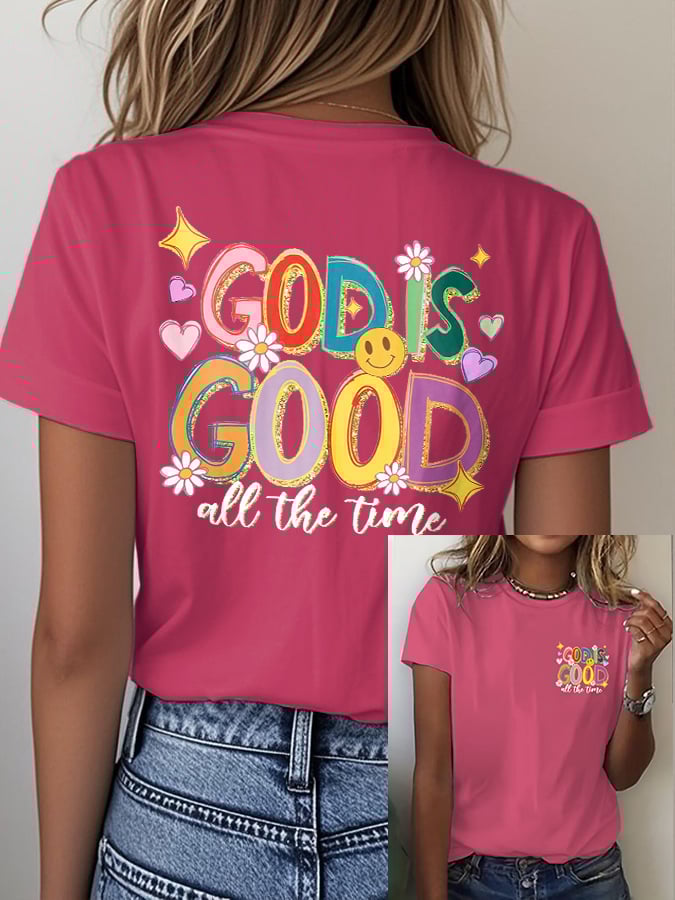 Women's casual retro faith GOD IS GOOD printed T-shirt