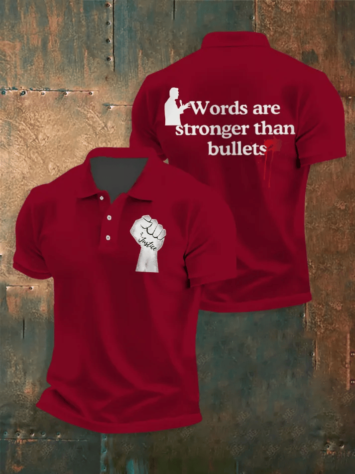 Man's Words Are Stronger Than Bullets Printed Polo Shirt