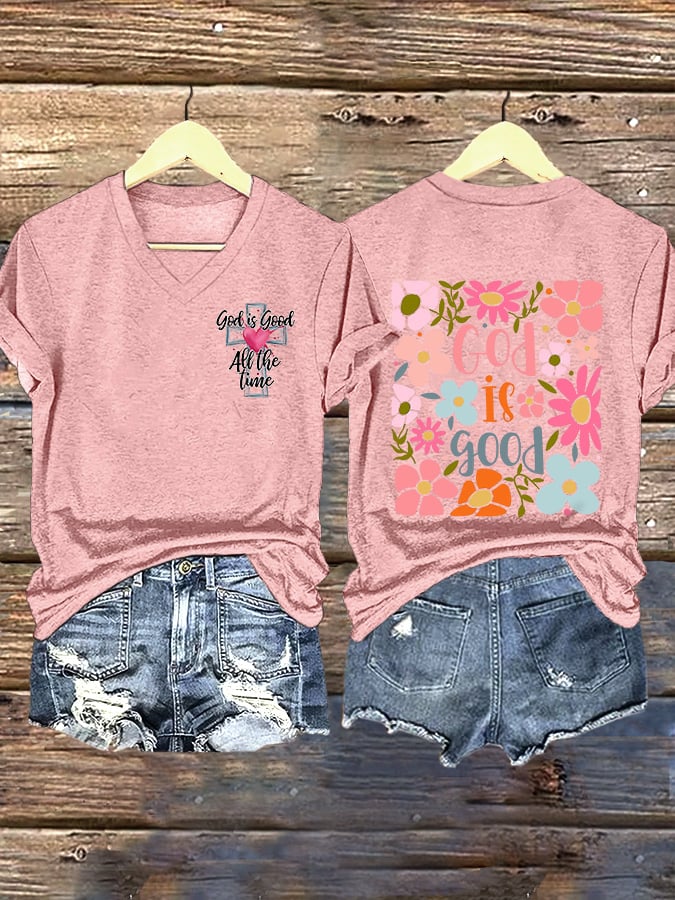 Women's Casual Retro Faith Floral Print T-Shirt