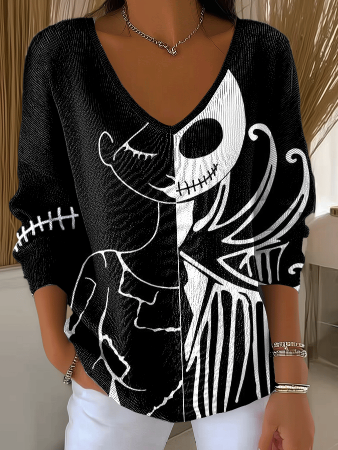 Women's Halloween Ghost Face Print Long Sleeve Top