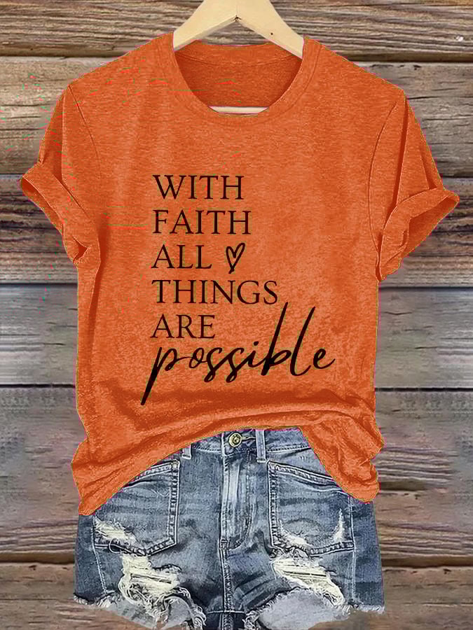 Women's Casual Christian Faith Graphic Printed Round Neck Short Sleeve T-Shirt