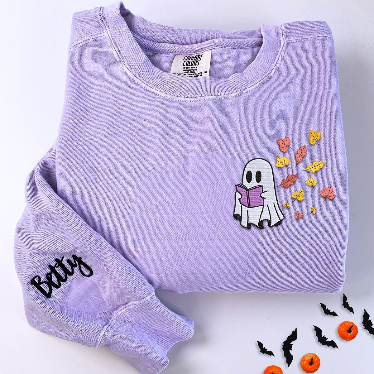 Embroidered Halloween Ghost Book Lover T-Shirt or Sweatshirt