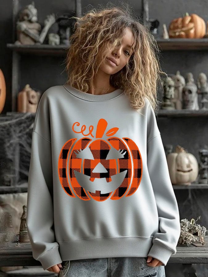 Women's Halloween Pumpkin Face Print Sweatshirt