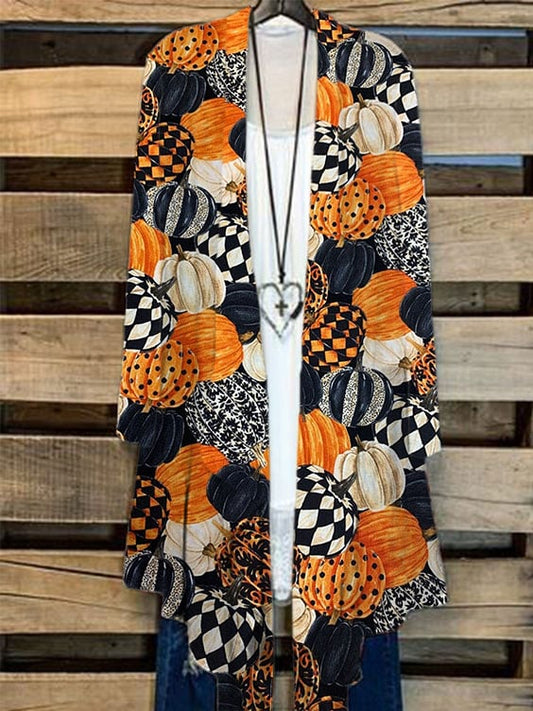 Women's Autumn Pumpkin Print Casual Cardigan
