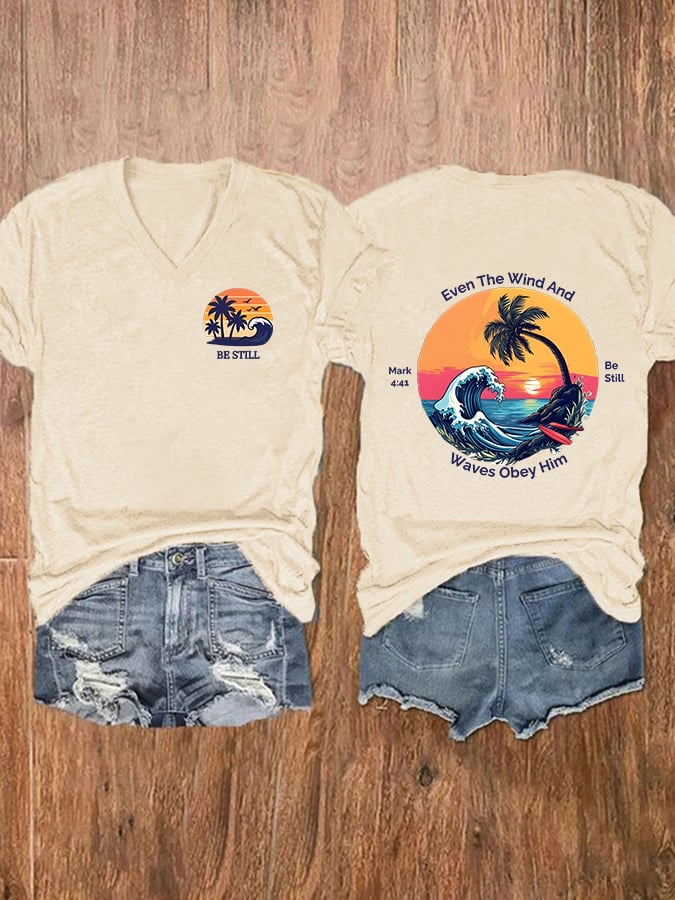 Women's Casual Christian Faith Graphic Print V-Neck Short Sleeve T-Shirt