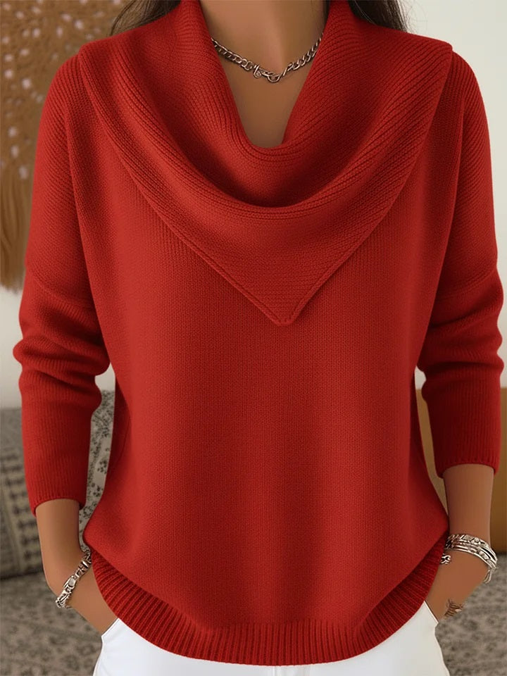 HOT SALE🔥 Elegant Retro Soft Triangle Neck Solid Color Sweater Top