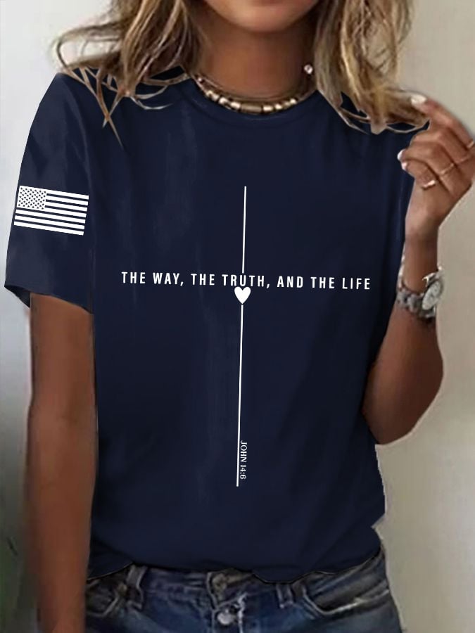 Women's Casual Christian Faith Love Cross Pattern Printed Round Neck Short Sleeve T-Shirt