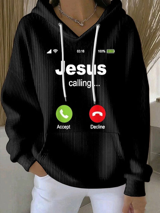 Women's Retro Jesus Calling Print Casual Hoodie