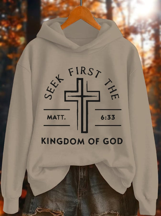 Women's Casual Pray First Matthew 6:33 Kingdom of God Warm Sweatshirt