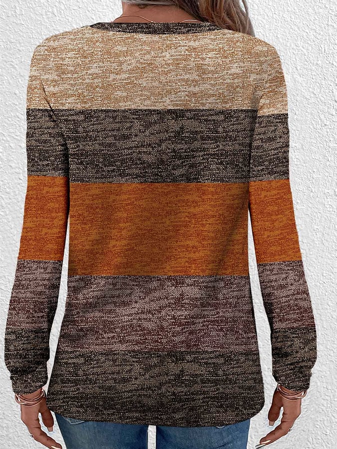 Halloween Round Neck Button Down Striped Printed T-Shirt