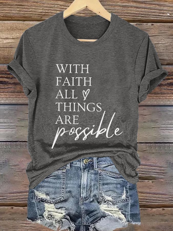 Women's Casual Christian Faith Graphic Printed Round Neck Short Sleeve T-Shirt