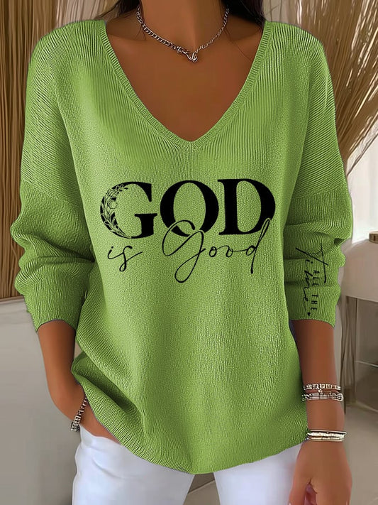Women's casual God is good at all times long-sleeved T-shirt