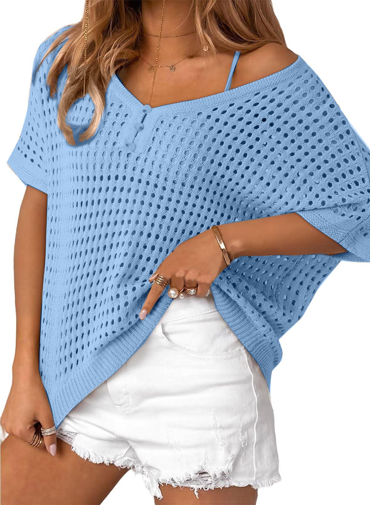 Women's Summer Hollow Out Crochet Knit Tops Beach Coverup (Buy 2 Free Shipping)