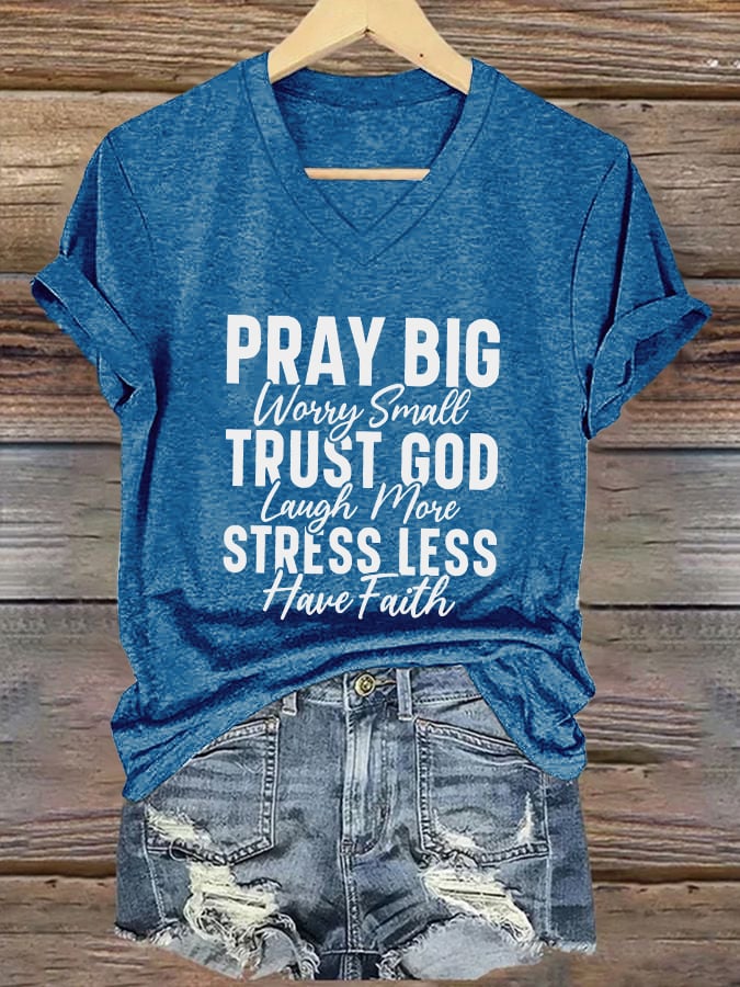 Women's Casual Christian Faith Graphic Print V-Neck Short Sleeve T-Shirt