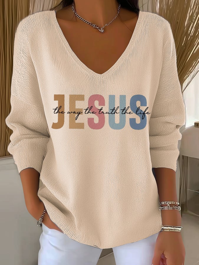 Women's Casual Jesus Truth Striped Long Sleeve Top