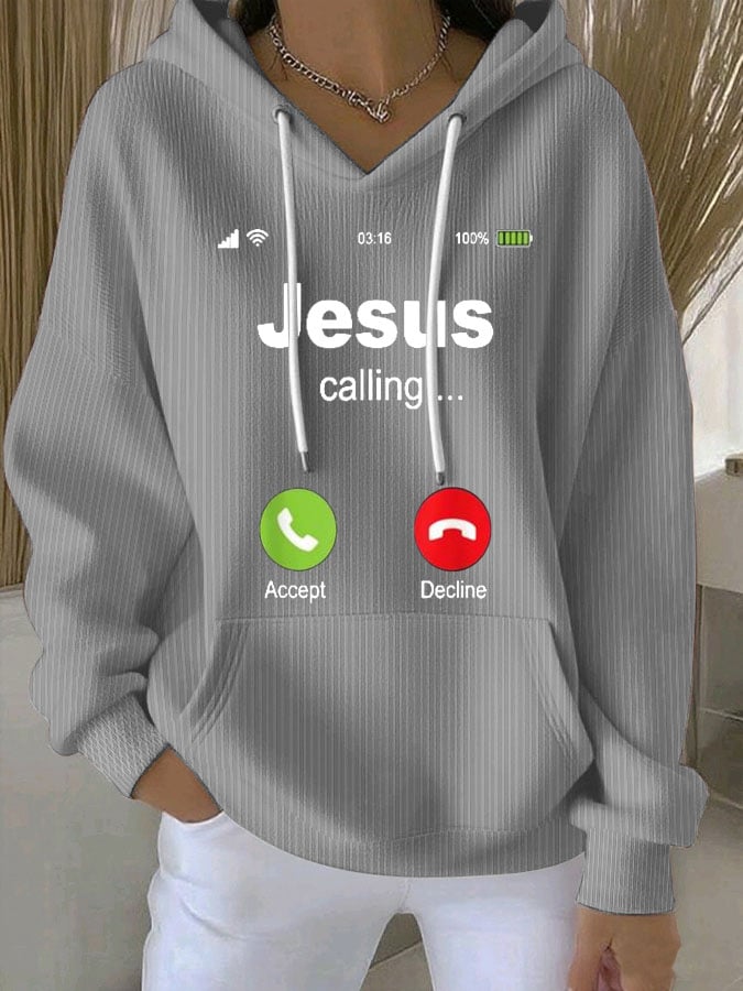 Women's Retro Jesus Calling Print Casual Hoodie