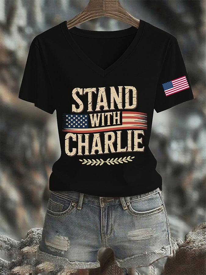 Women's Stand With Charlie Kirk Print T-Shirt