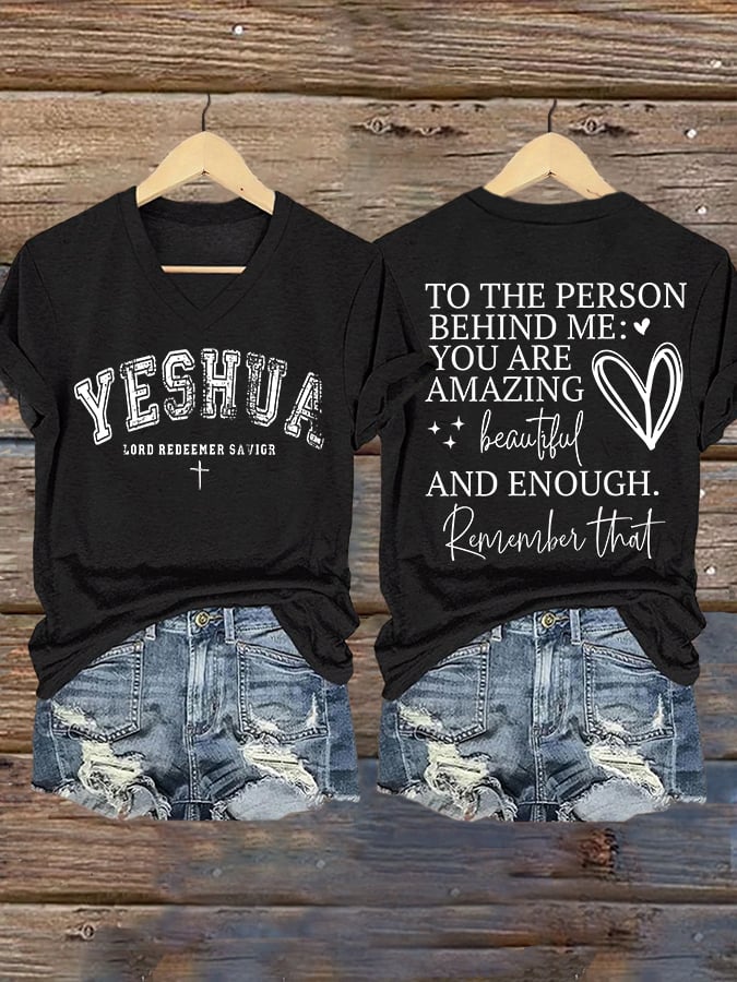 Women's Faith Mental Health To The People Behind Me: You Are Great, Beautiful, And Excellent. Remember This Printed V-Neck T-Shirt Top