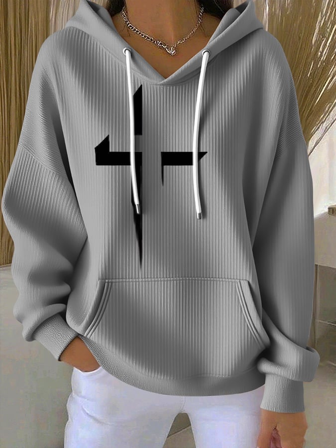 Women's Casual Retro Faith Contrast Color Textured Hoodie