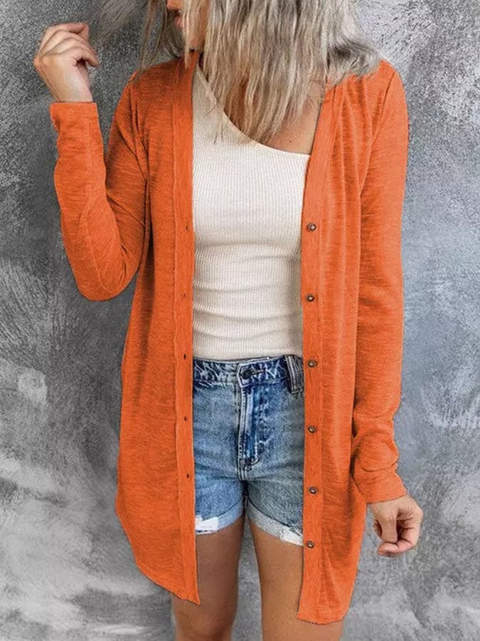 Women's Autumn and Winter Pumpkin Color Button Cardigan