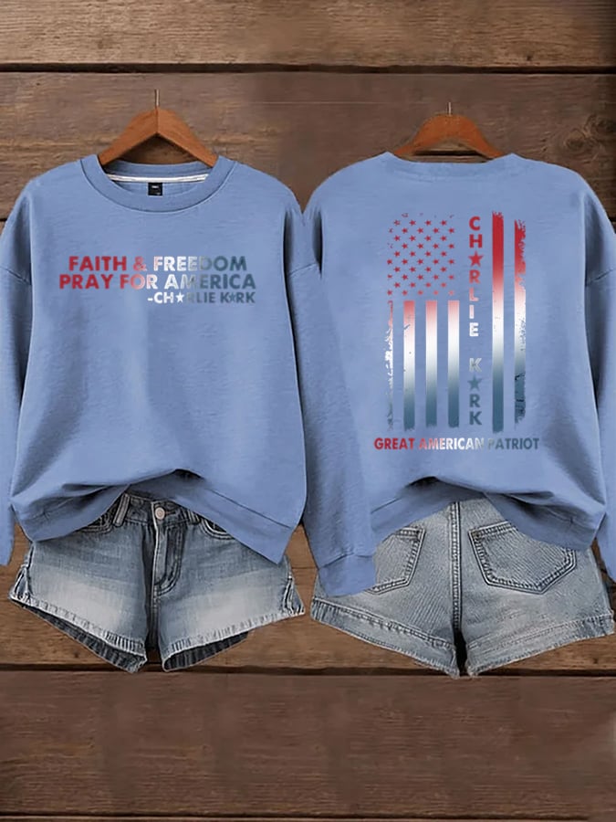 Women's Faith Freedom American Hero Print Sweatshirt