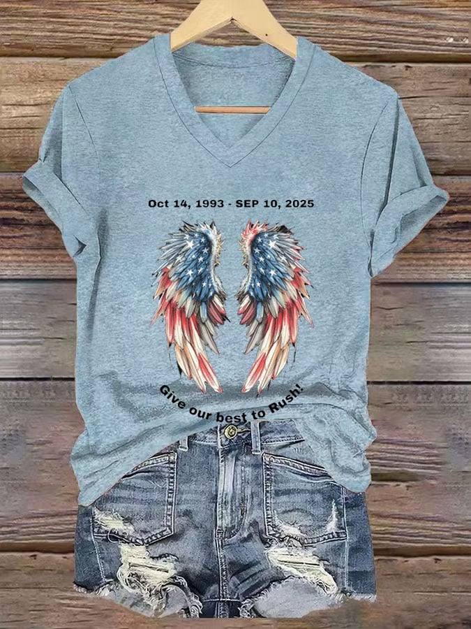 Women's Commemorative Print V Neck T-shirt