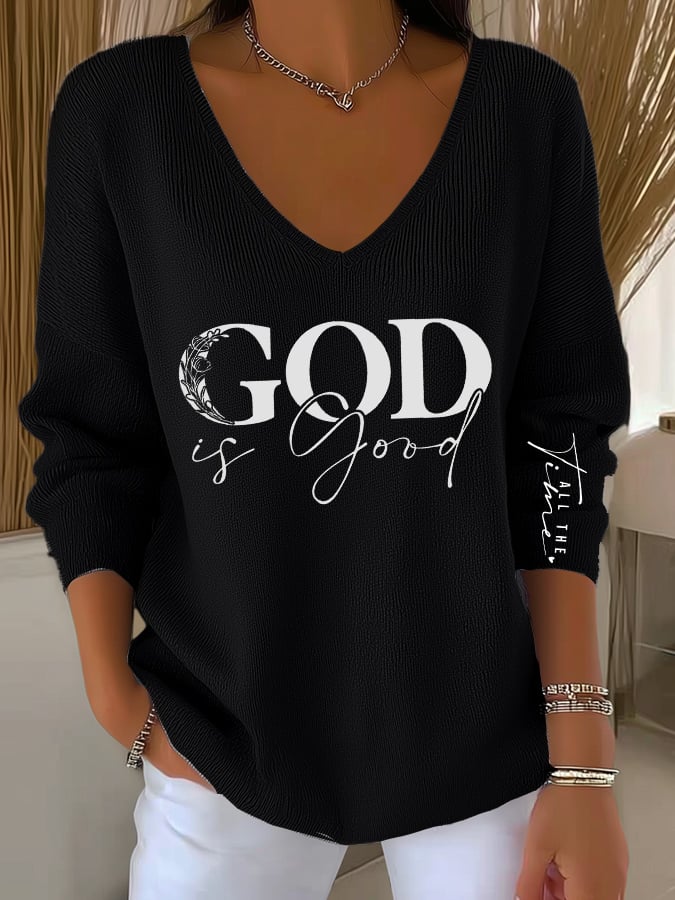Women's casual God is good at all times long-sleeved T-shirt