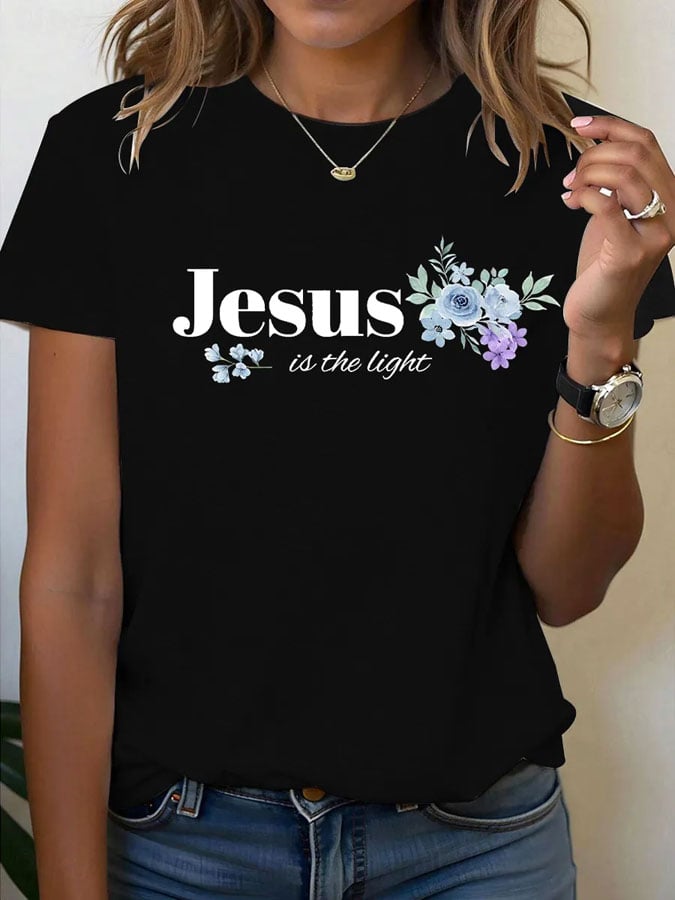 Women's Faith Jesus Is The Light Printed Casual T-shirt